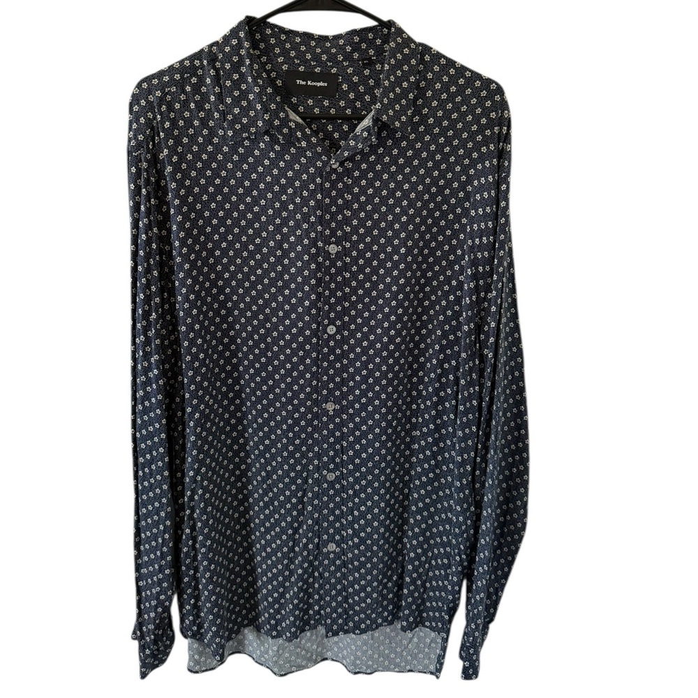 The Kooples Men's Navy Floral Patterned Button Down Shirt